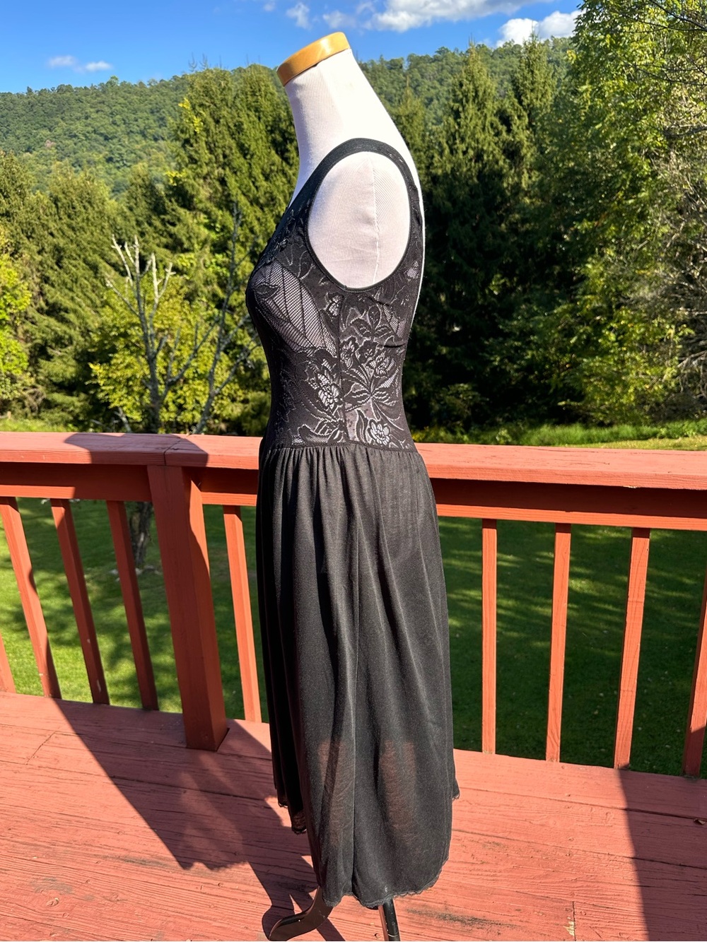 Vintage 80’s Victoria's Secret Black Lace Mesh Chemise Slip Dress - Picture 3 of 7